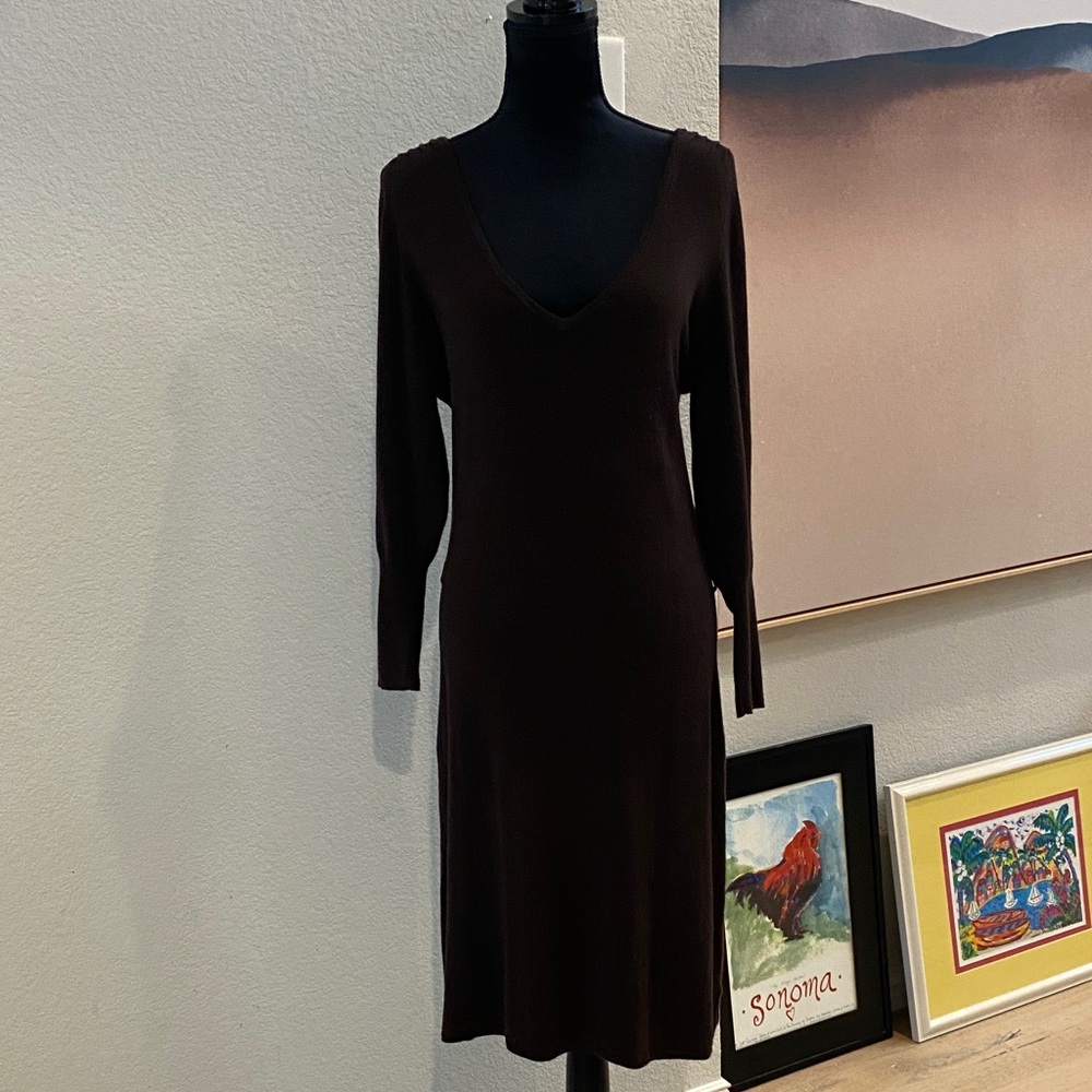 BCBG Maxazria Elegant Brown V-Neck Dress